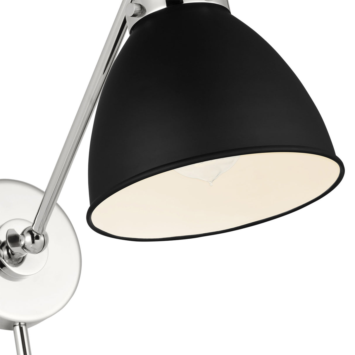 Rodney Adjustable One Arm Wall Sconce, Matte Black and Polished Nickel