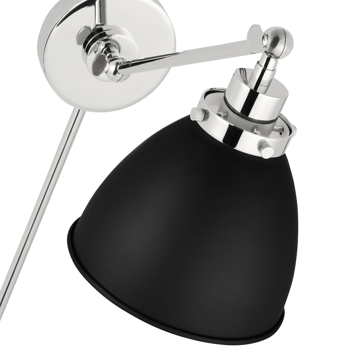 Rodney Adjustable One Arm Wall Sconce, Matte Black and Polished Nickel