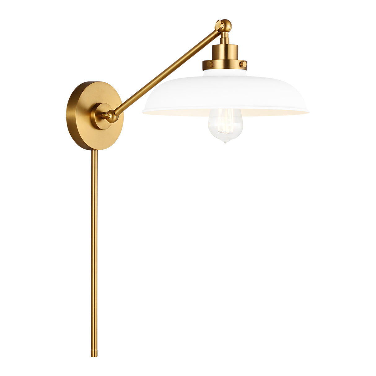 Franklin Adjustable One Arm Wall Sconce, Matte White and Modern Brass