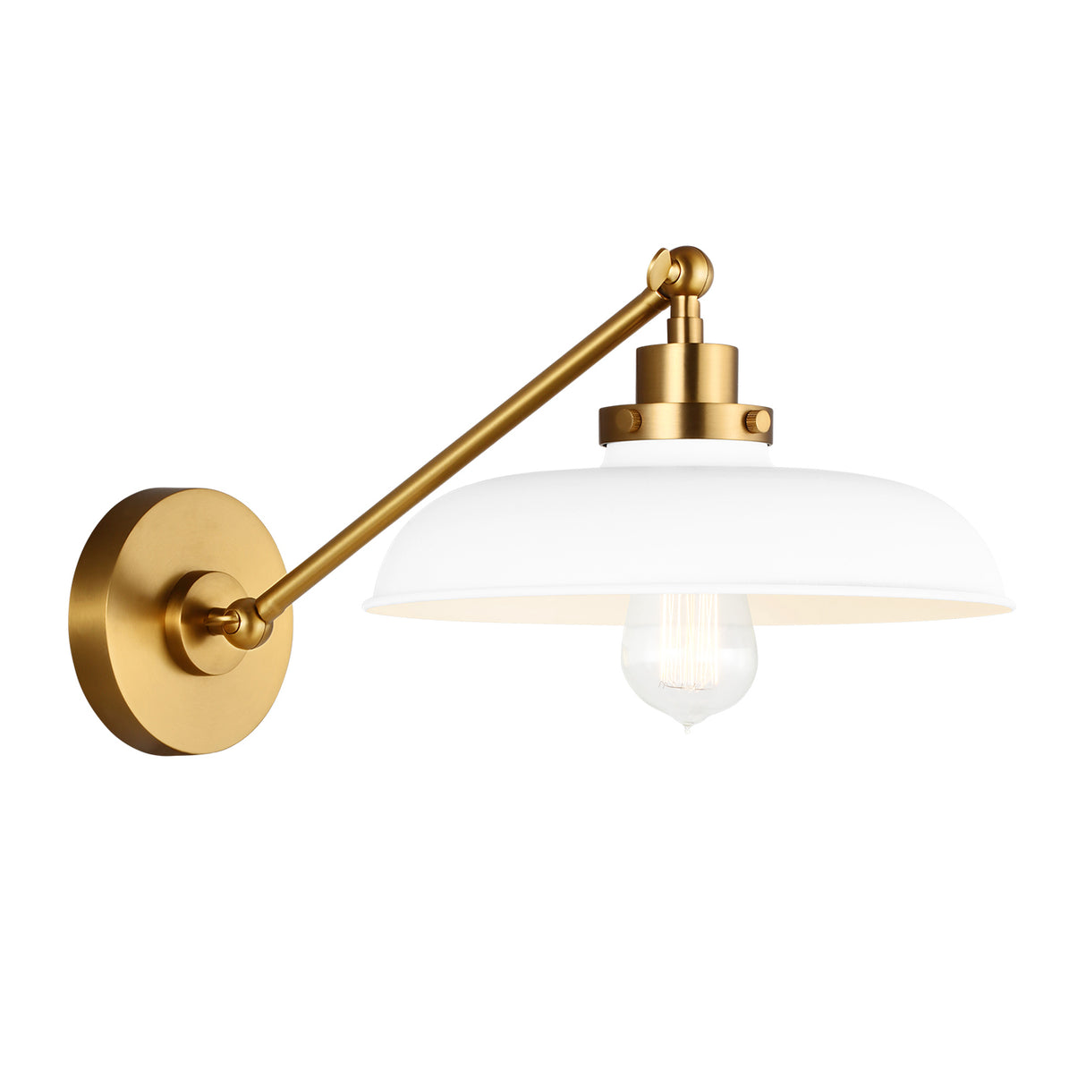 Franklin Adjustable One Arm Wall Sconce, Matte White and Modern Brass