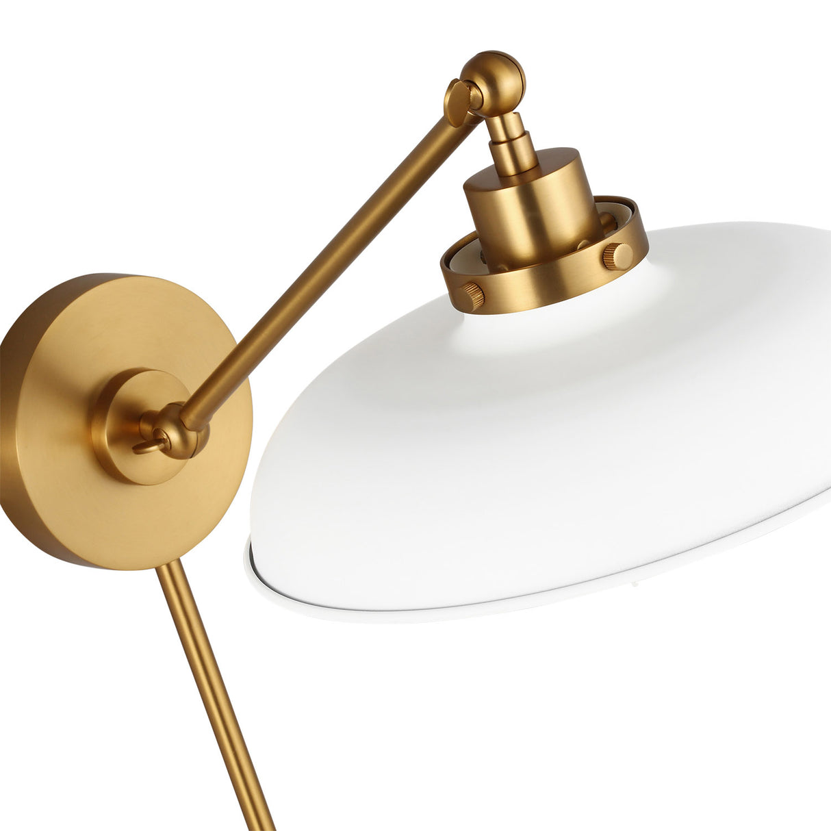 Franklin Adjustable One Arm Wall Sconce, Matte White and Modern Brass