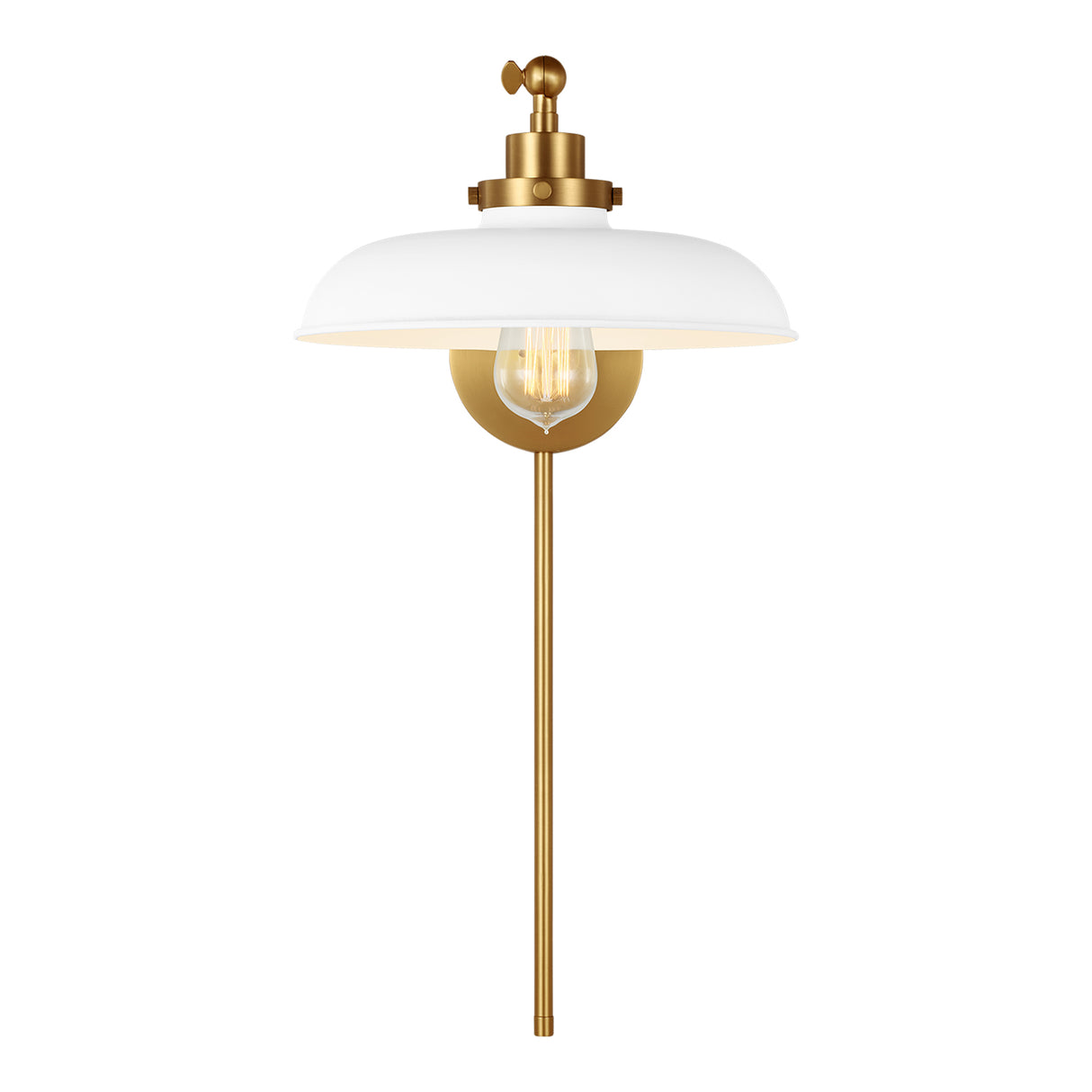 Franklin Adjustable One Arm Wall Sconce, Matte White and Modern Brass