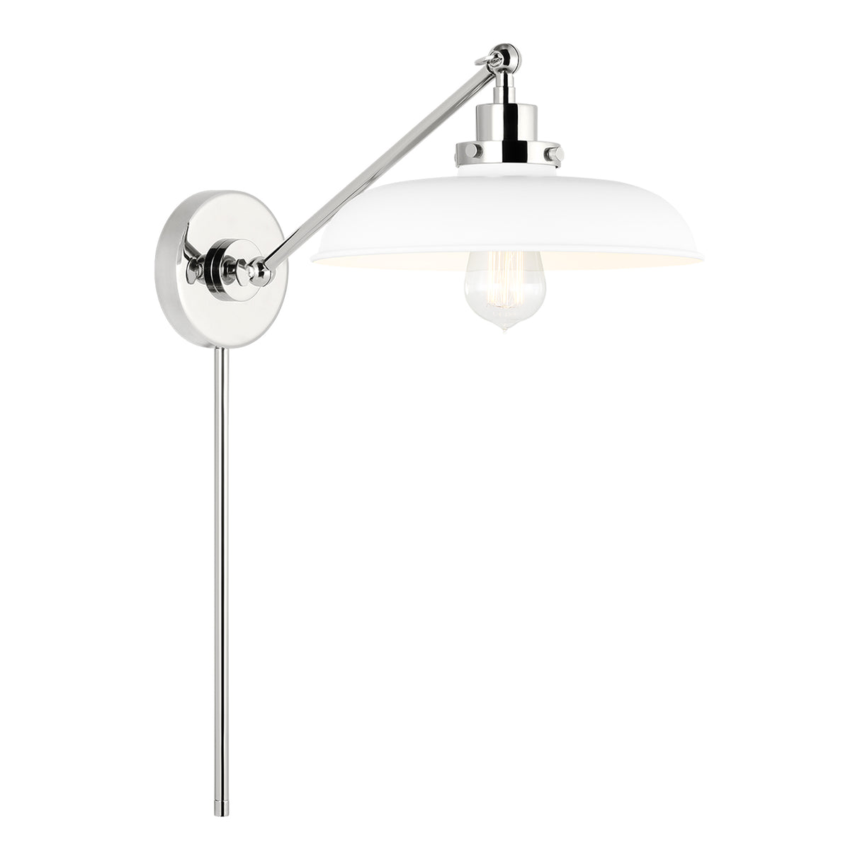 Franklin Adjustable One Arm Wall Sconce, Matte White and Polished Nickel