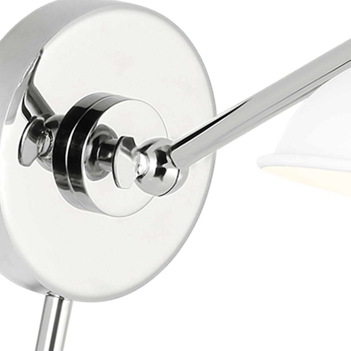 Franklin Adjustable One Arm Wall Sconce, Matte White and Polished Nickel