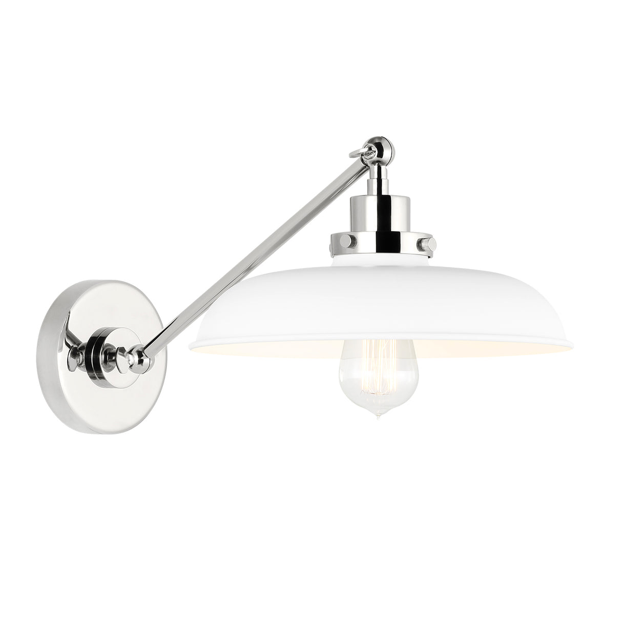 Franklin Adjustable One Arm Wall Sconce, Matte White and Polished Nickel
