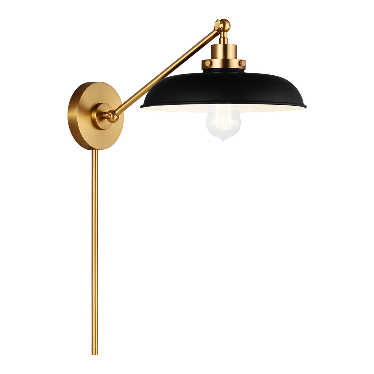 Franklin Adjustable One Arm Wall Sconce, Matte Black and Modern Brass