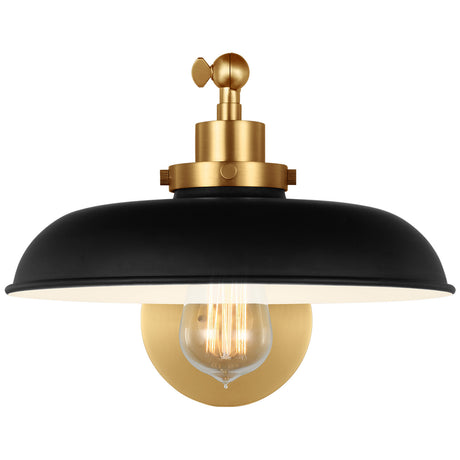 Franklin Adjustable One Arm Wall Sconce, Matte Black and Modern Brass