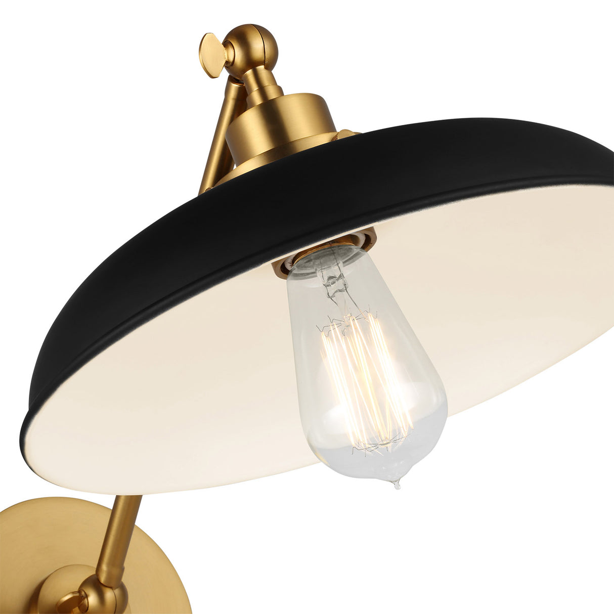 Franklin Adjustable One Arm Wall Sconce, Matte Black and Modern Brass