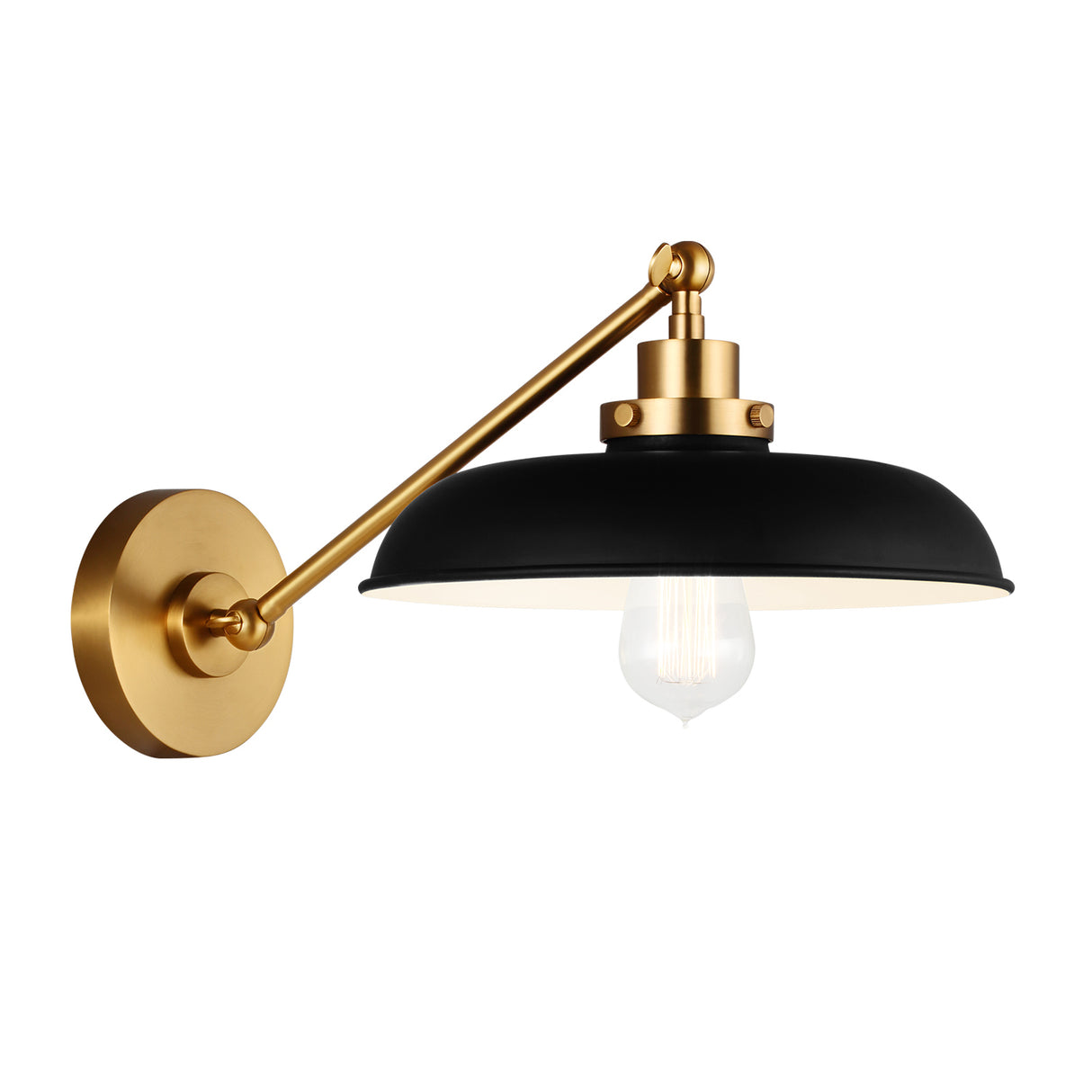 Franklin Adjustable One Arm Wall Sconce, Matte Black and Modern Brass