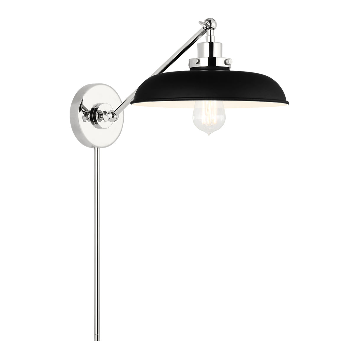 Franklin Adjustable One Arm Wall Sconce, Matte Black and Polished Nickel