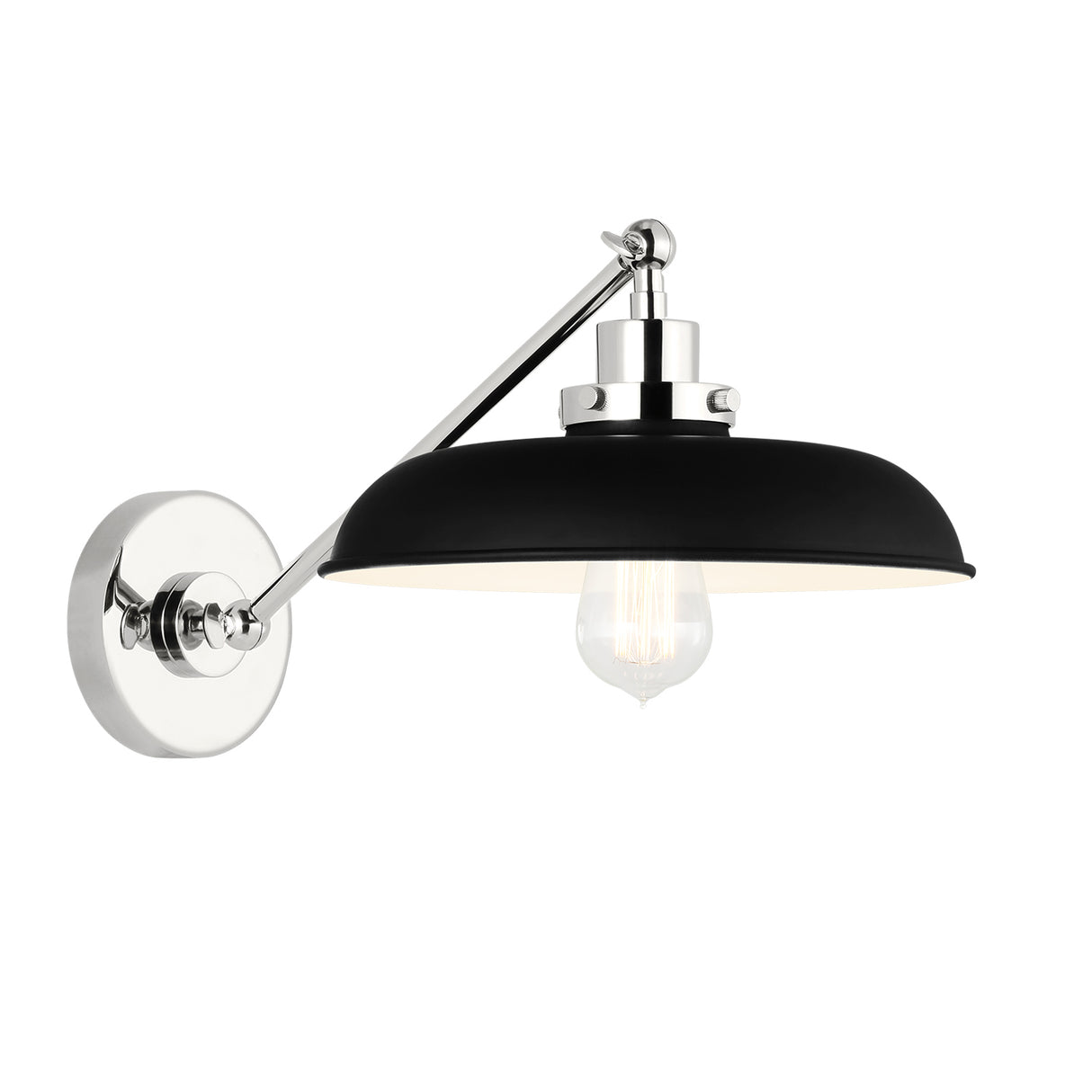 Franklin Adjustable One Arm Wall Sconce, Matte Black and Polished Nickel