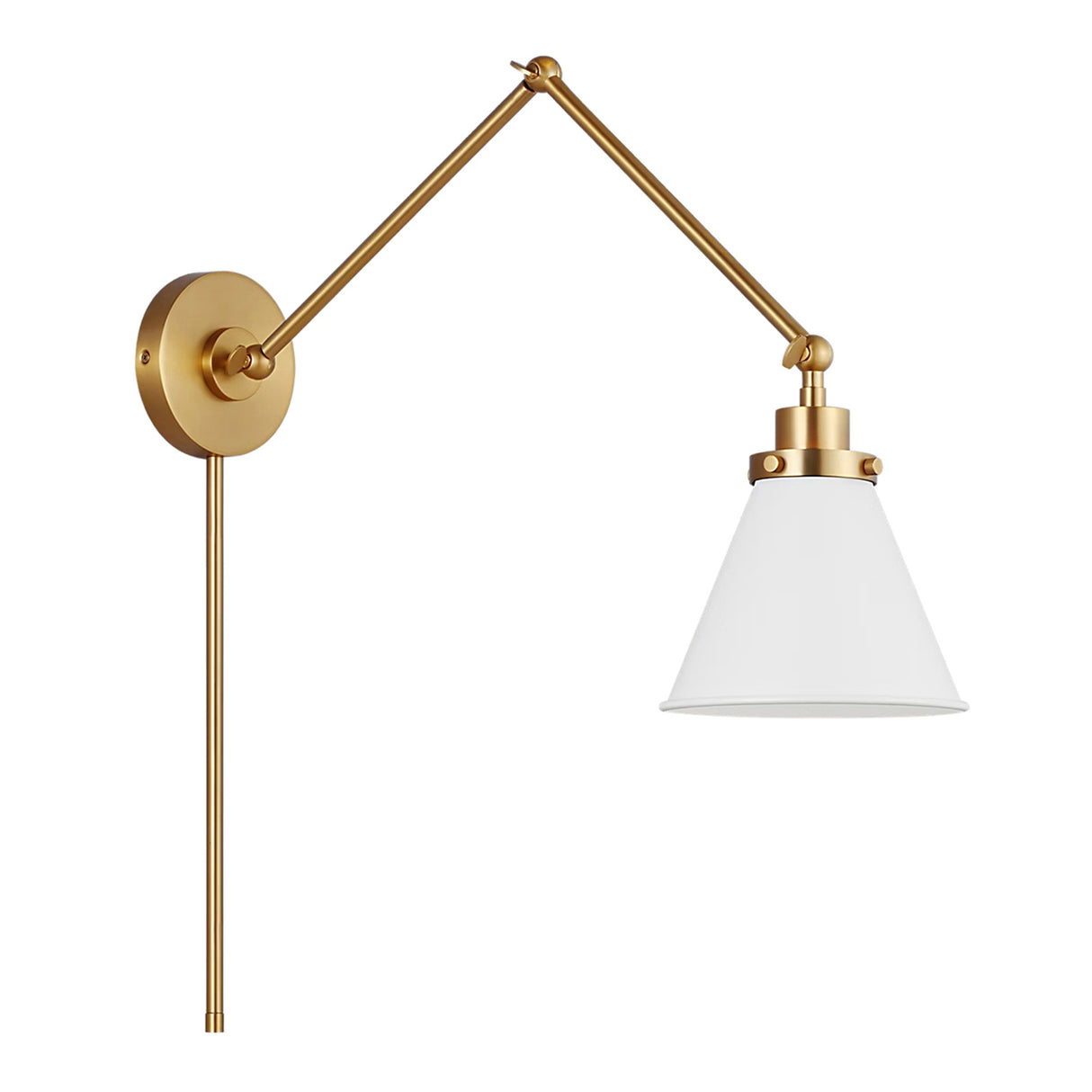 Classon Adjustable Two Arm Wall Sconce, Matte White and Modern Brass