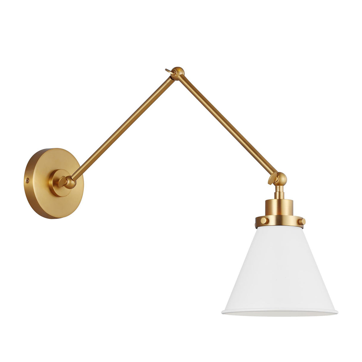 Classon Adjustable Two Arm Wall Sconce, Matte White and Modern Brass