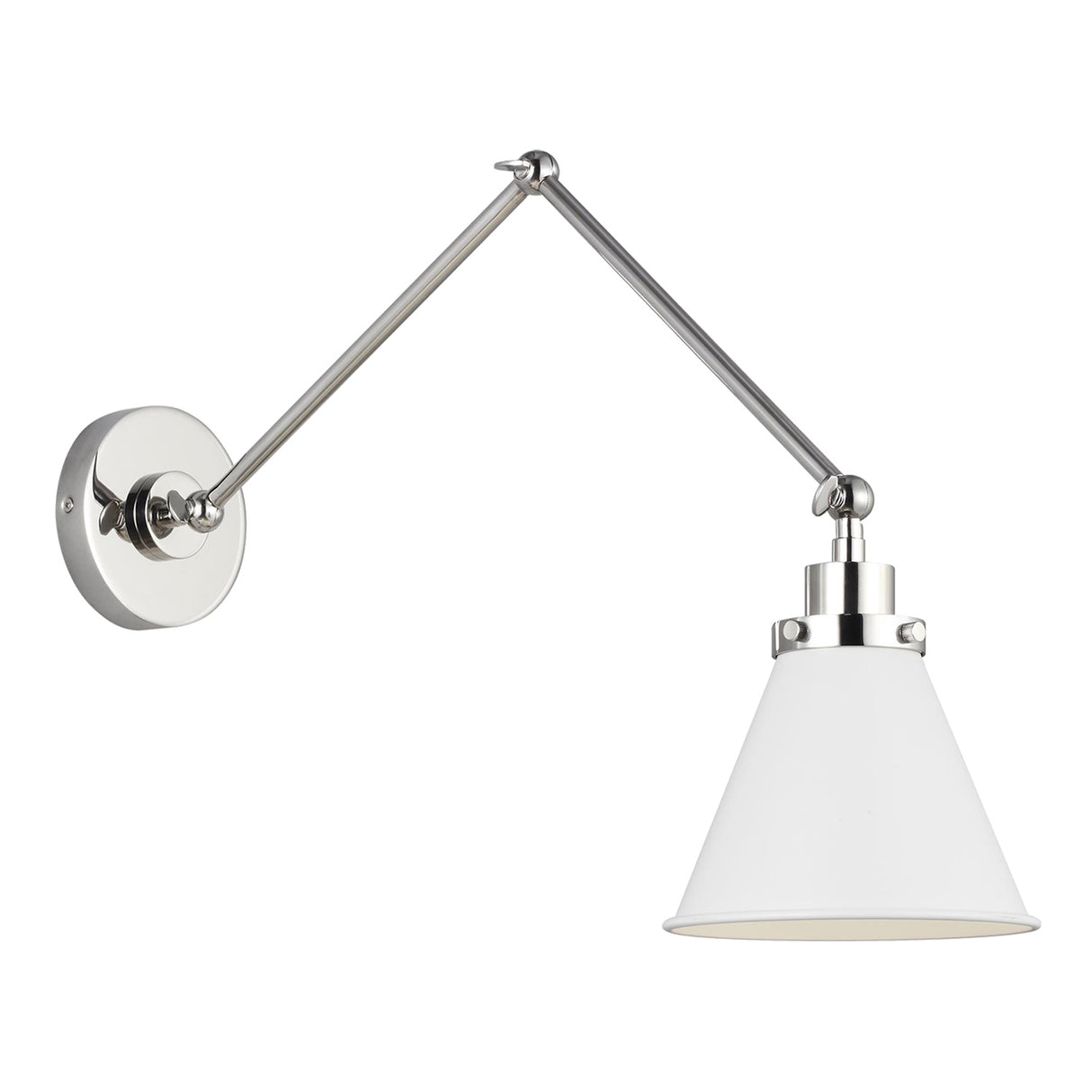 Classon Adjustable Two Arm Wall Sconce, Matte White and Polished Nickel