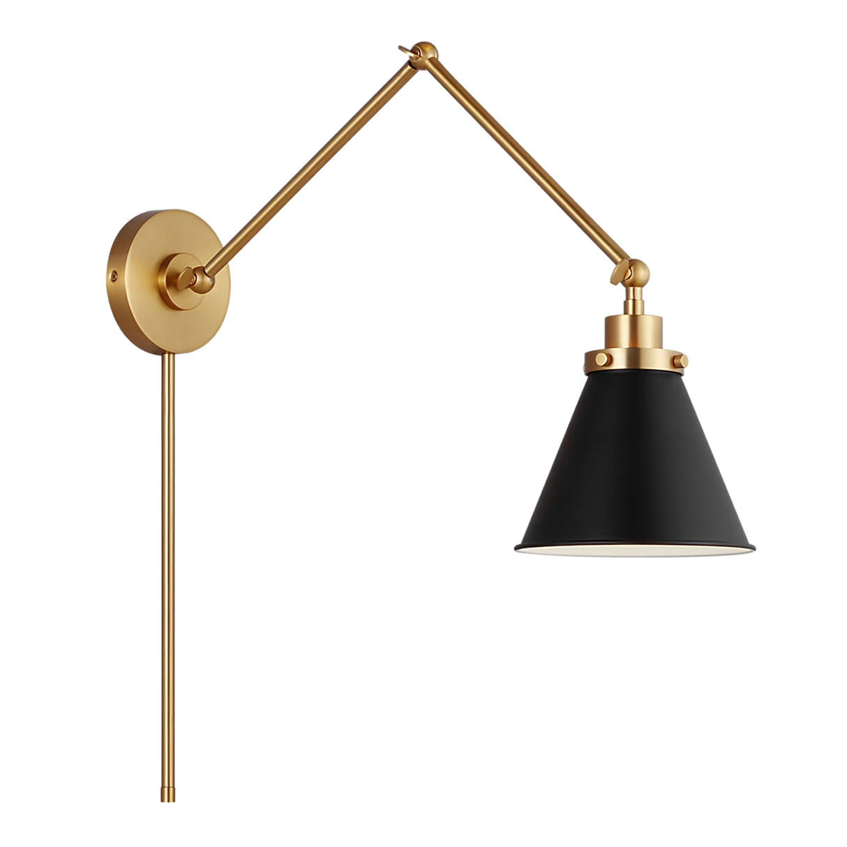 Classon Adjustable Two Arm Wall Sconce, Matte Black and Modern Brass