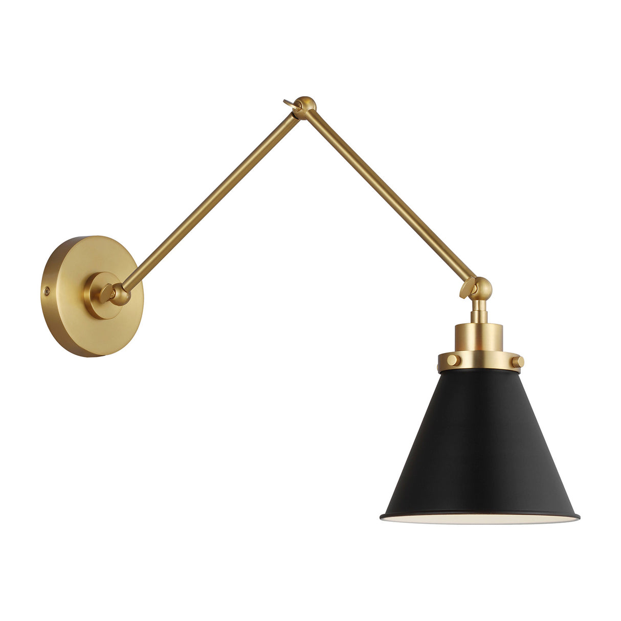 Classon Adjustable Two Arm Wall Sconce, Matte Black and Modern Brass