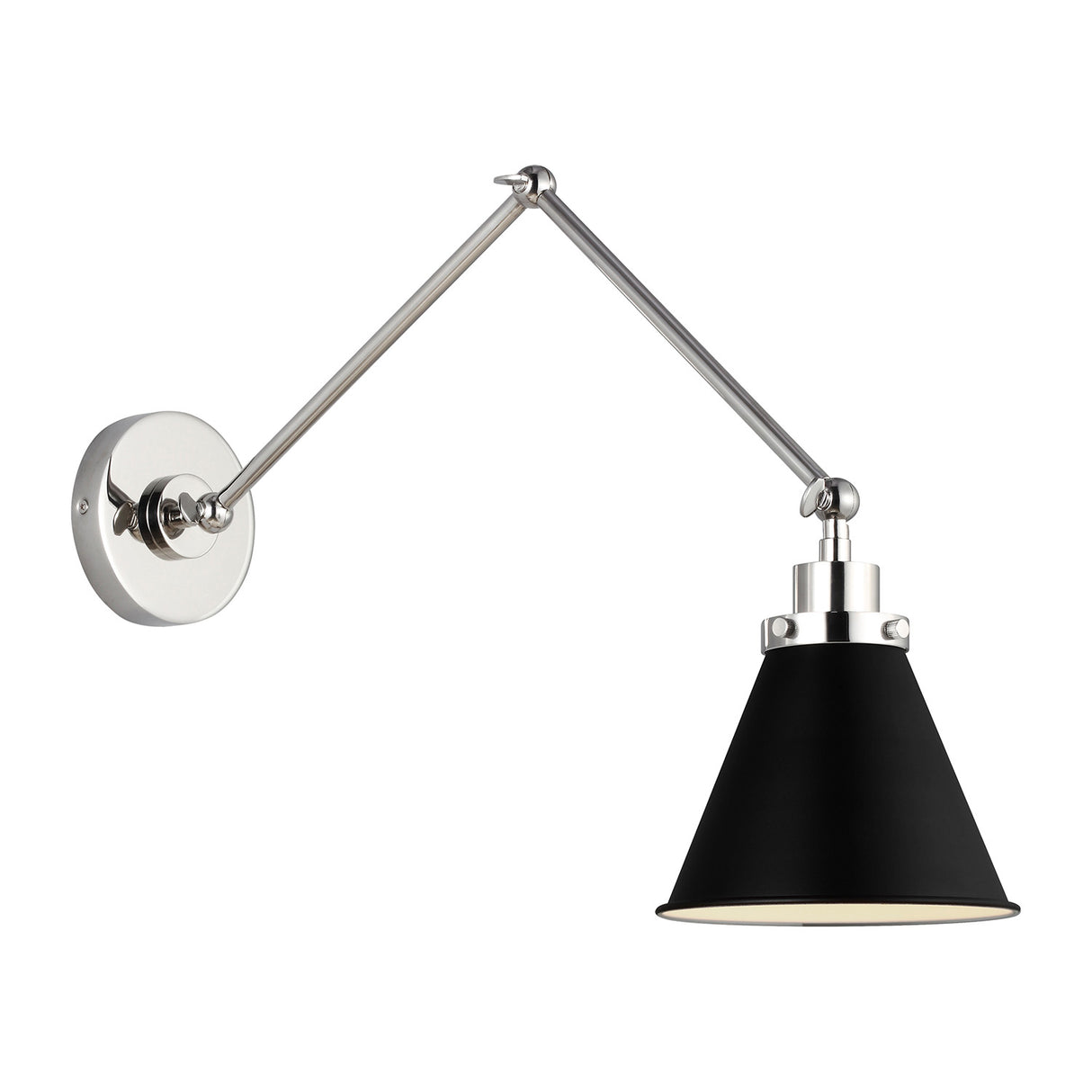 Classon Adjustable Two Arm Wall Sconce, Matte Black and Polished Nickel