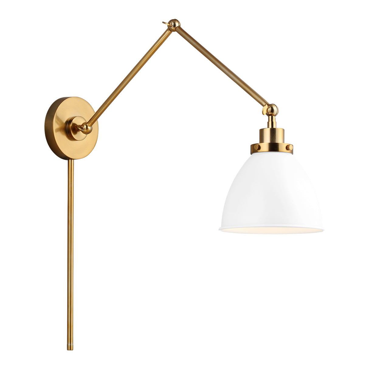 Rodney Adjustable Two Arm Wall Sconce, Matte White and Modern Brass