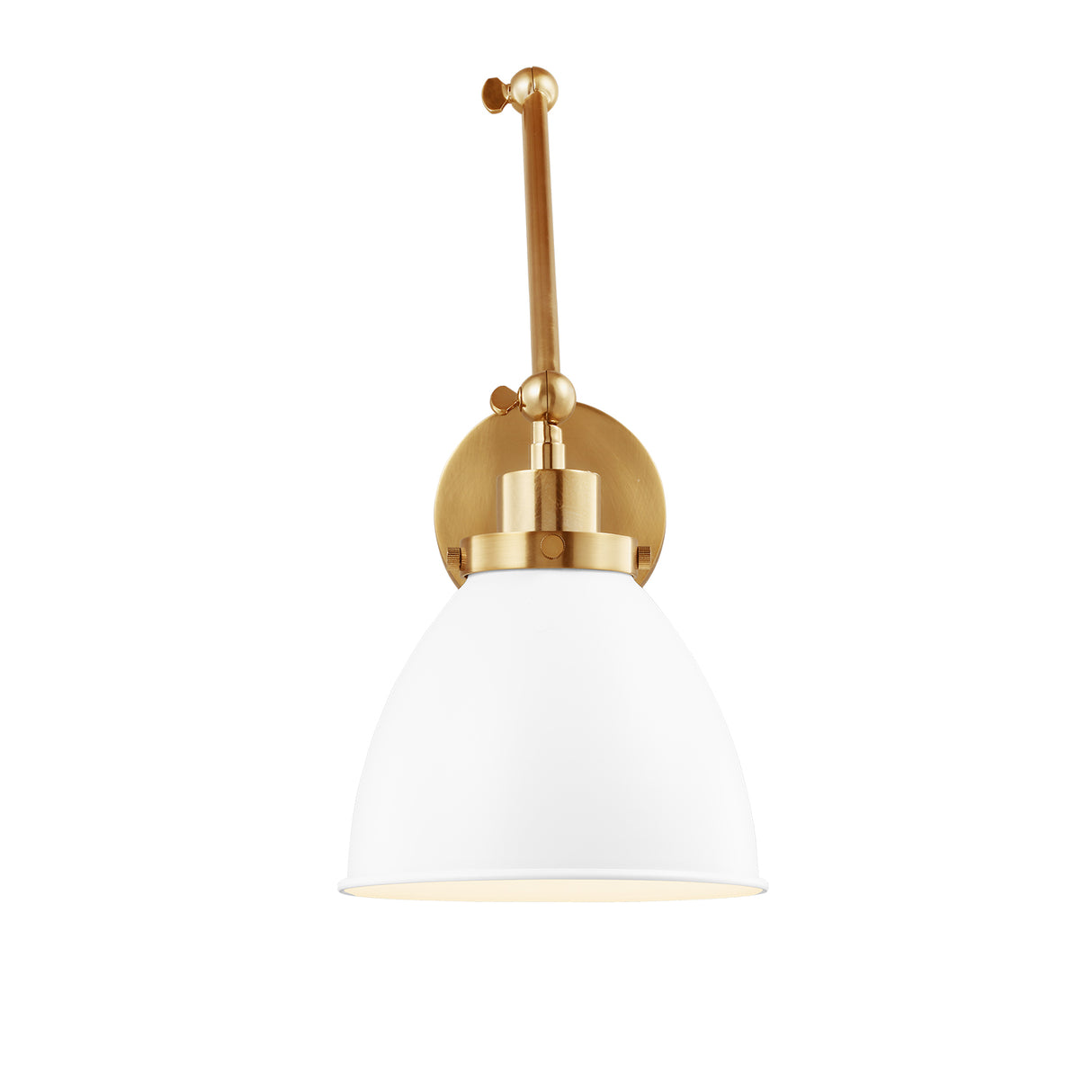 Rodney Adjustable Two Arm Wall Sconce, Matte White and Modern Brass