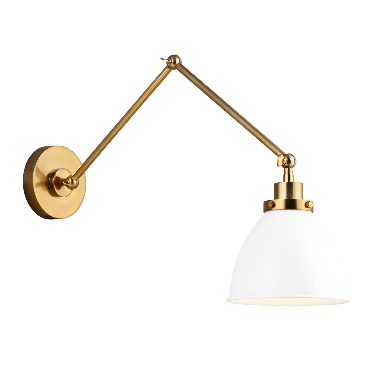 Rodney Adjustable Two Arm Wall Sconce, Matte White and Modern Brass
