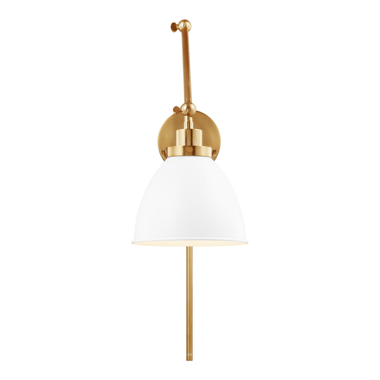 Rodney Adjustable Two Arm Wall Sconce, Matte White and Modern Brass