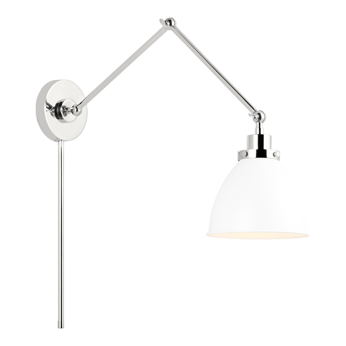 Rodney Adjustable Two Arm Wall Sconce, Matte White and Polished Nickel