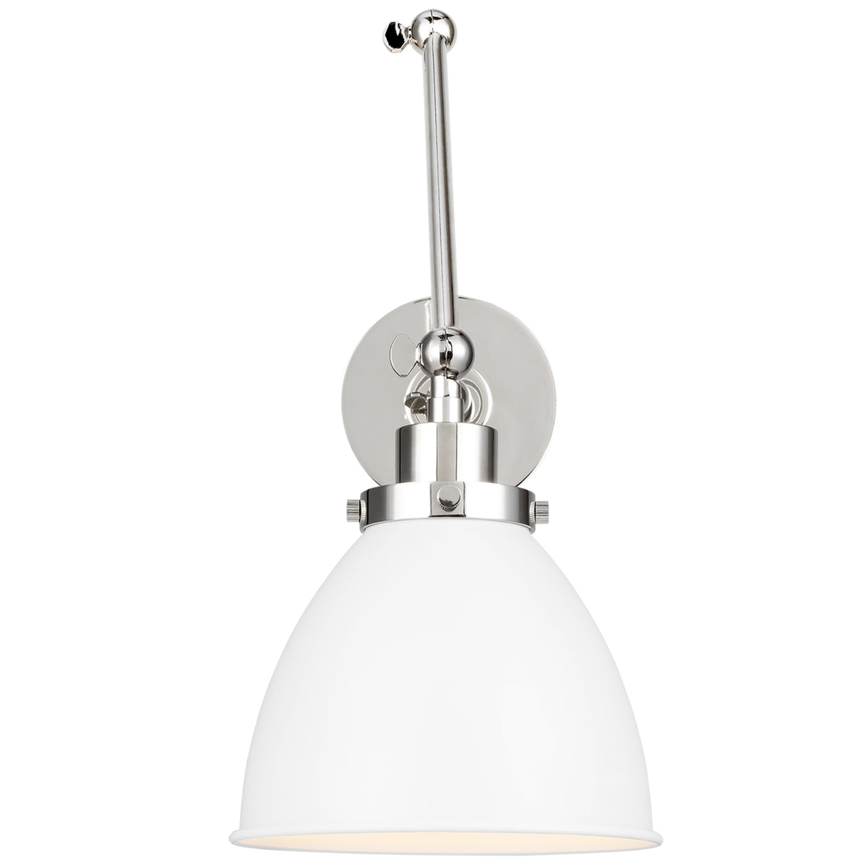 Rodney Adjustable Two Arm Wall Sconce, Matte White and Polished Nickel