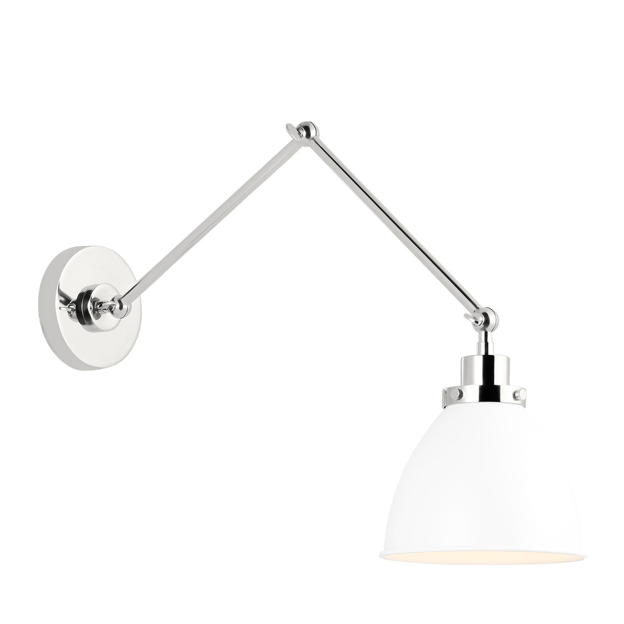 Rodney Adjustable Two Arm Wall Sconce, Matte White and Polished Nickel