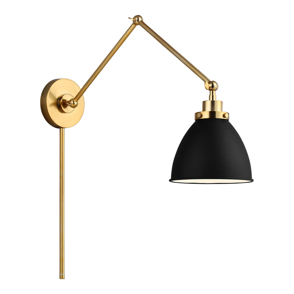 Rodney Adjustable Two Arm Wall Sconce, Matte Black and Modern Brass