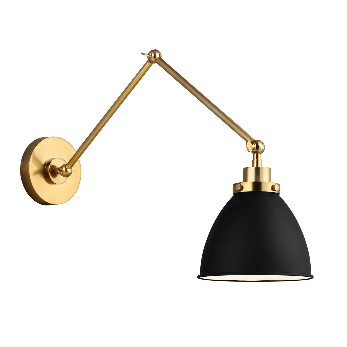 Rodney Adjustable Two Arm Wall Sconce, Matte Black and Modern Brass