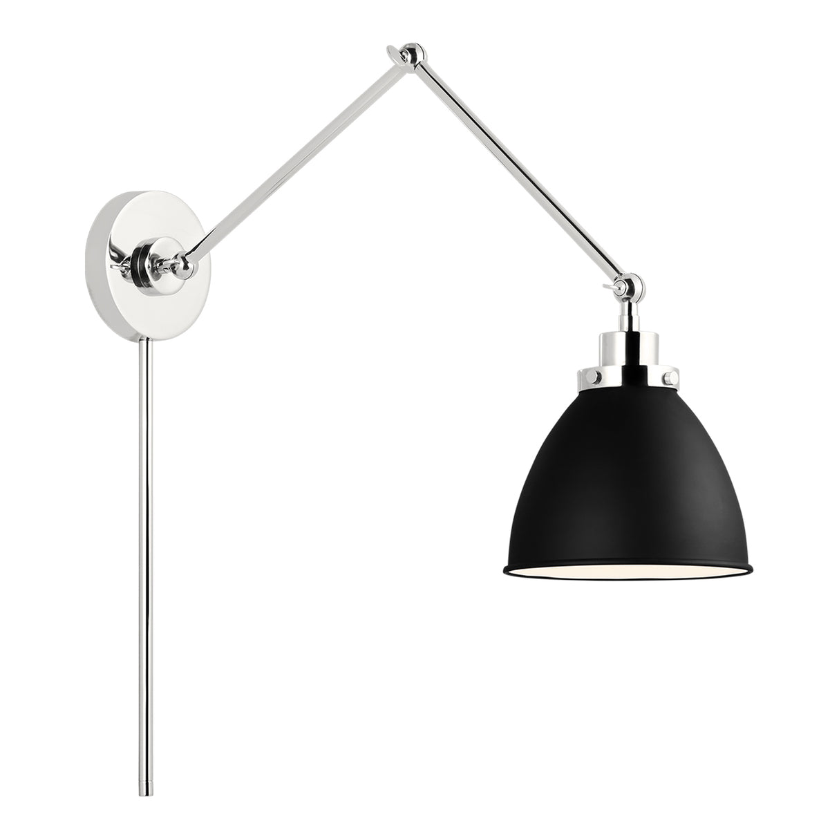 Rodney Adjustable Two Arm Wall Sconce, Matte Black and Polished Nickel
