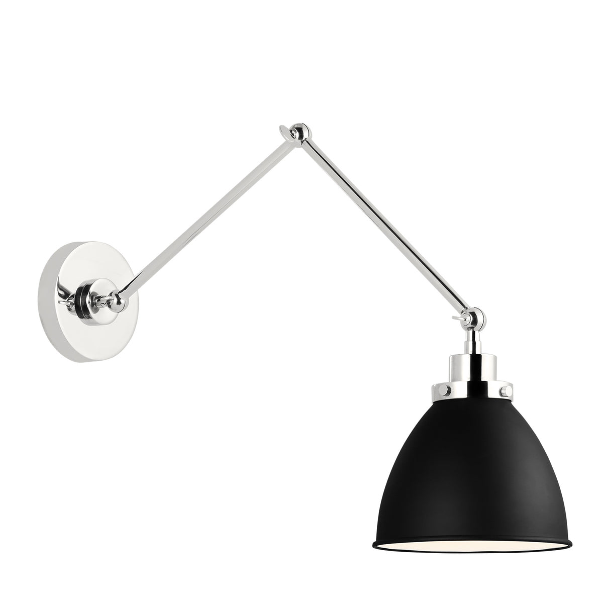Rodney Adjustable Two Arm Wall Sconce, Matte Black and Polished Nickel