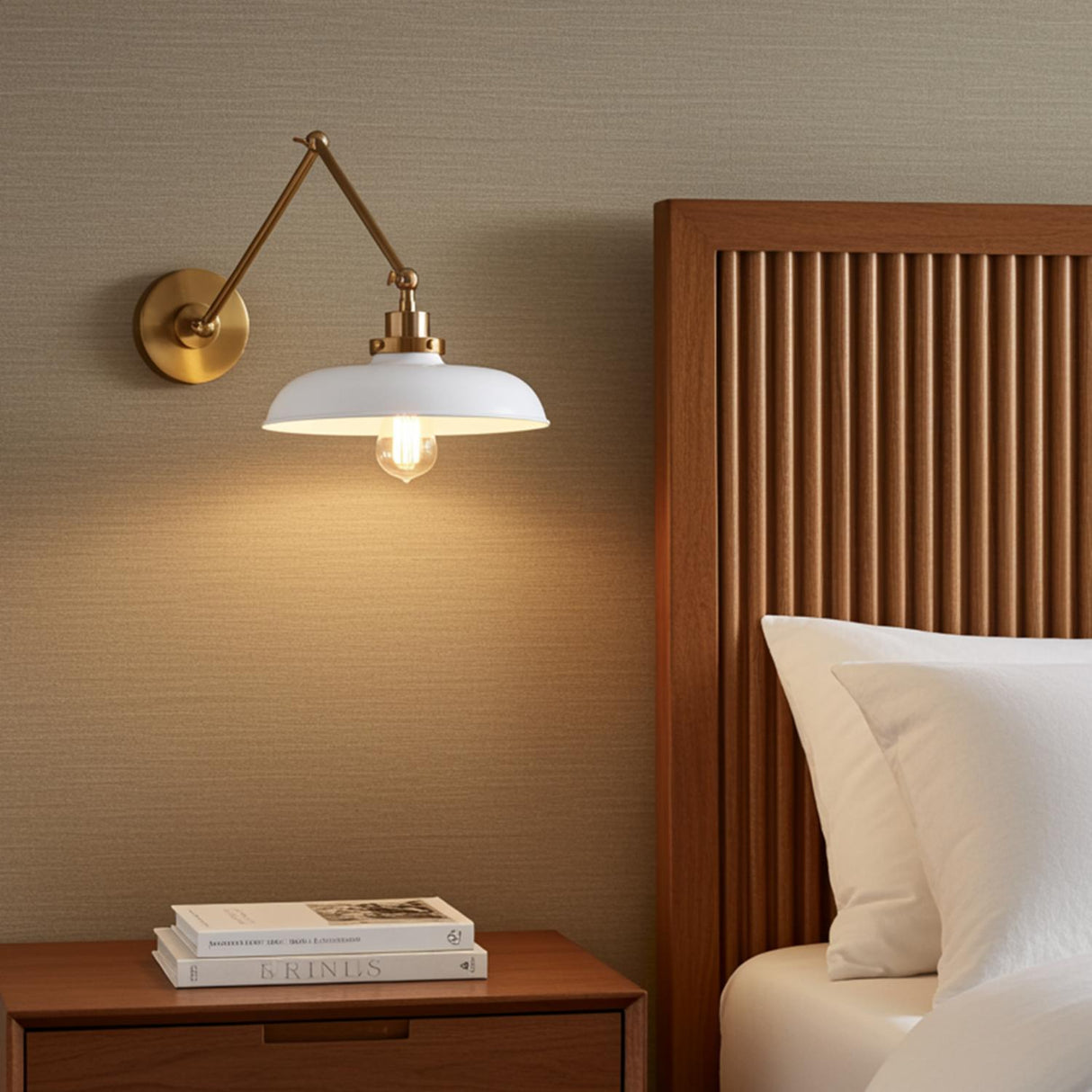 Franklin Adjustable Two Arm Wall Sconce, Matte White and Modern Brass