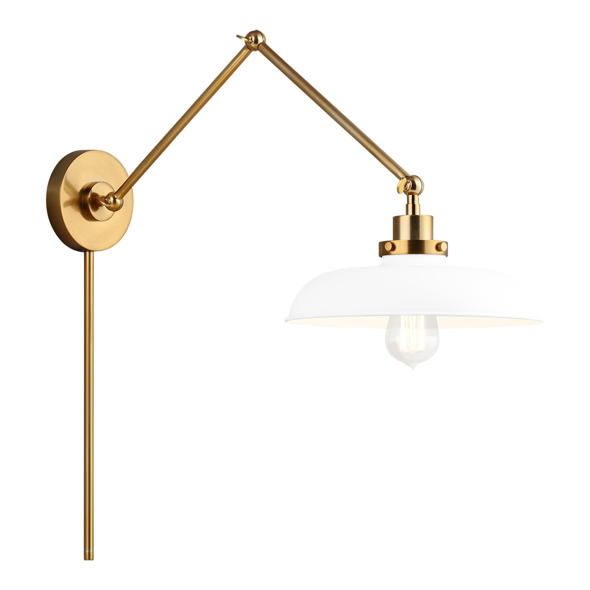 Franklin Adjustable Two Arm Wall Sconce, Matte White and Modern Brass
