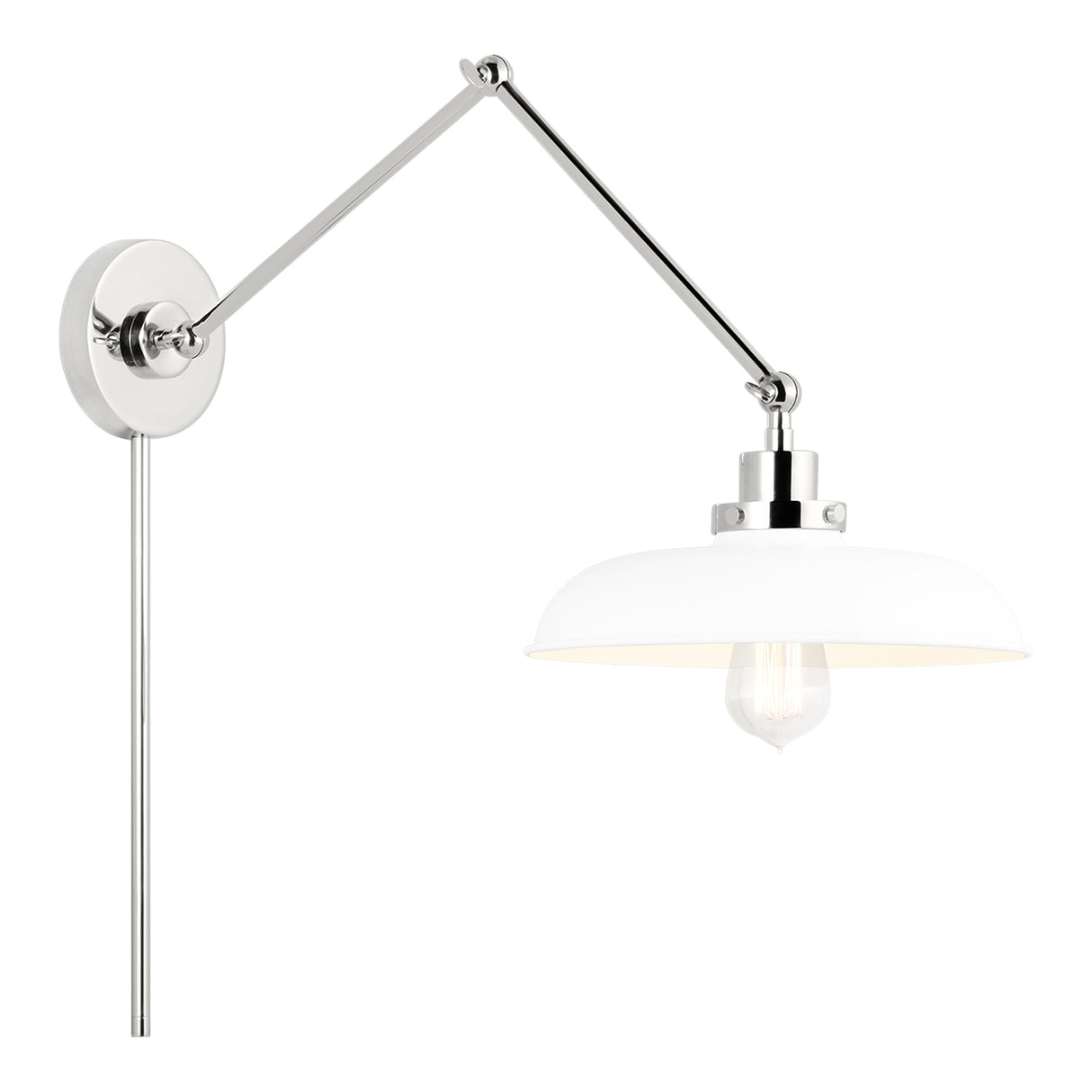 Franklin Adjustable Two Arm Wall Sconce, Matte White and Polished Nickel