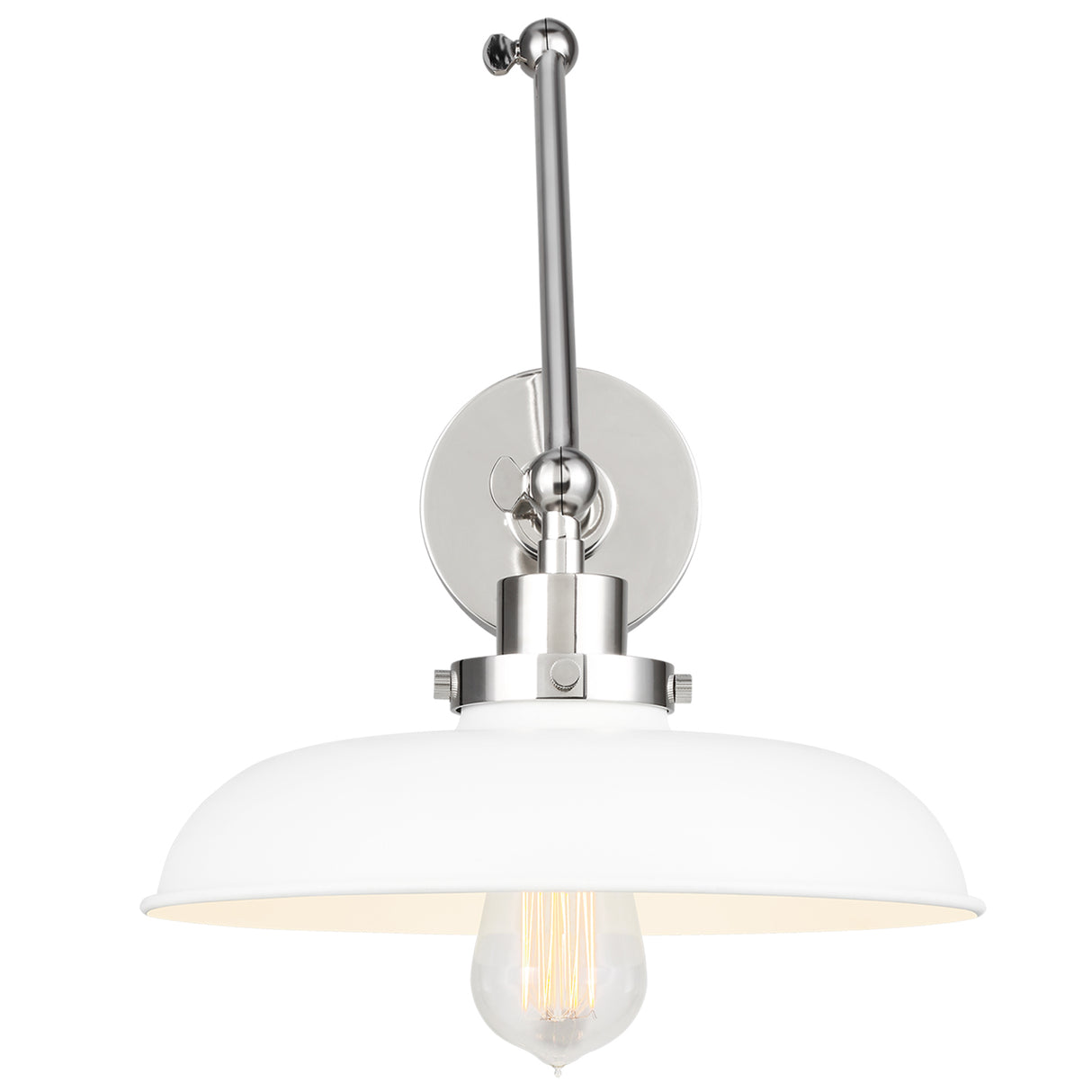 Franklin Adjustable Two Arm Wall Sconce, Matte White and Polished Nickel
