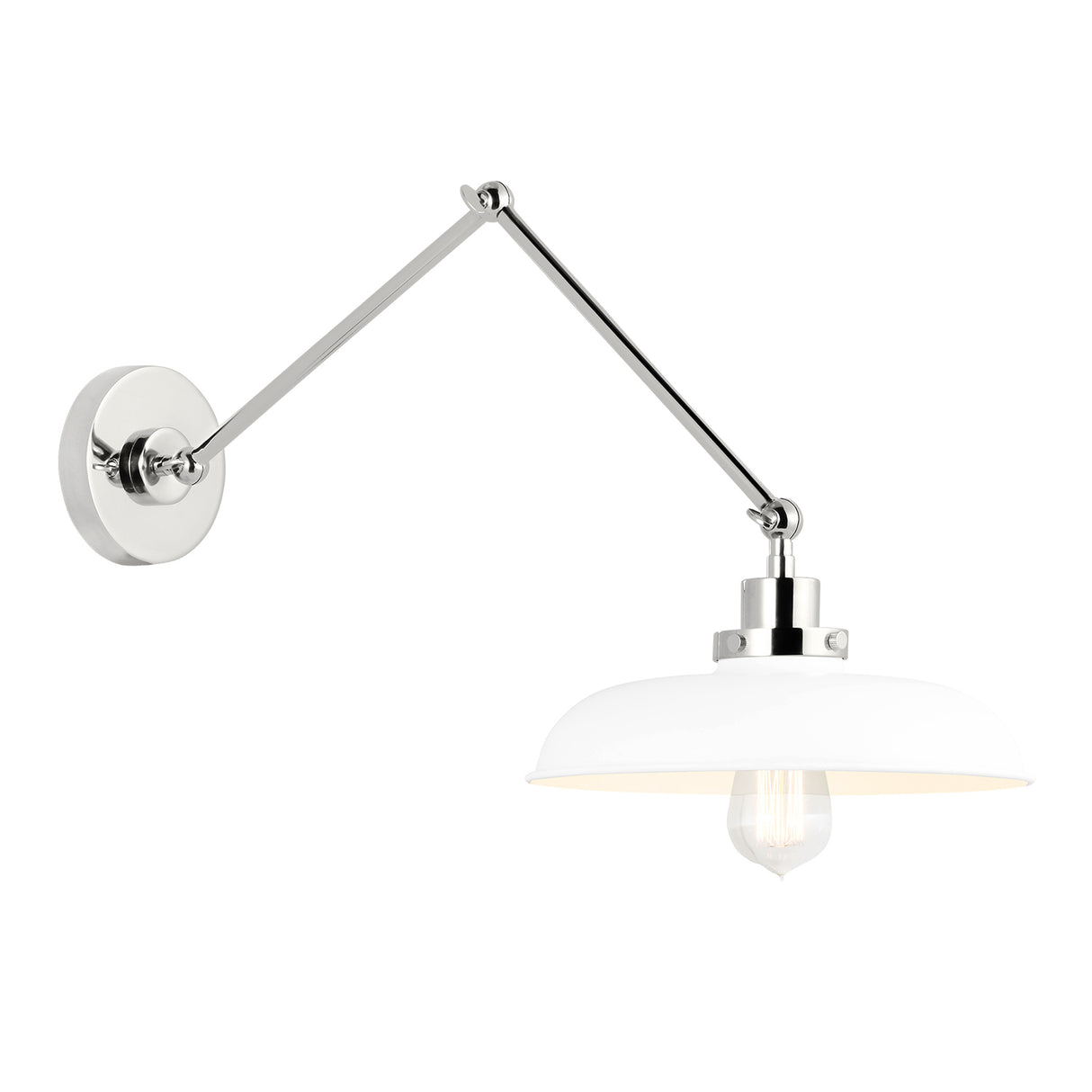 Franklin Adjustable Two Arm Wall Sconce, Matte White and Polished Nickel