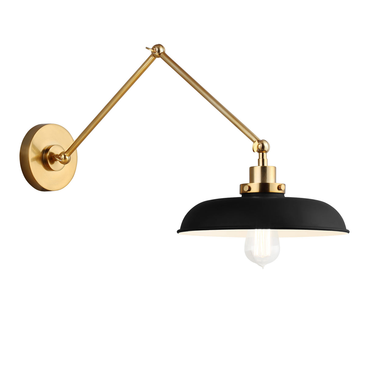 Franklin Adjustable Two Arm Wall Sconce, Matte Black and Modern Brass