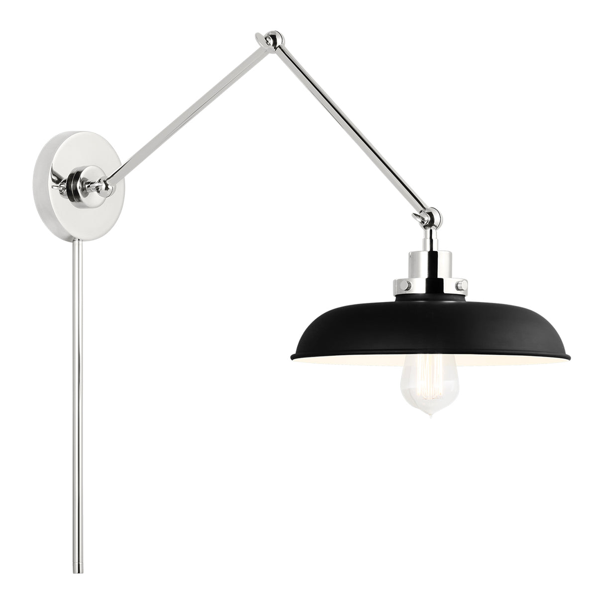 Franklin Adjustable Two Arm Wall Sconce, Matte Black and Polished Nickel