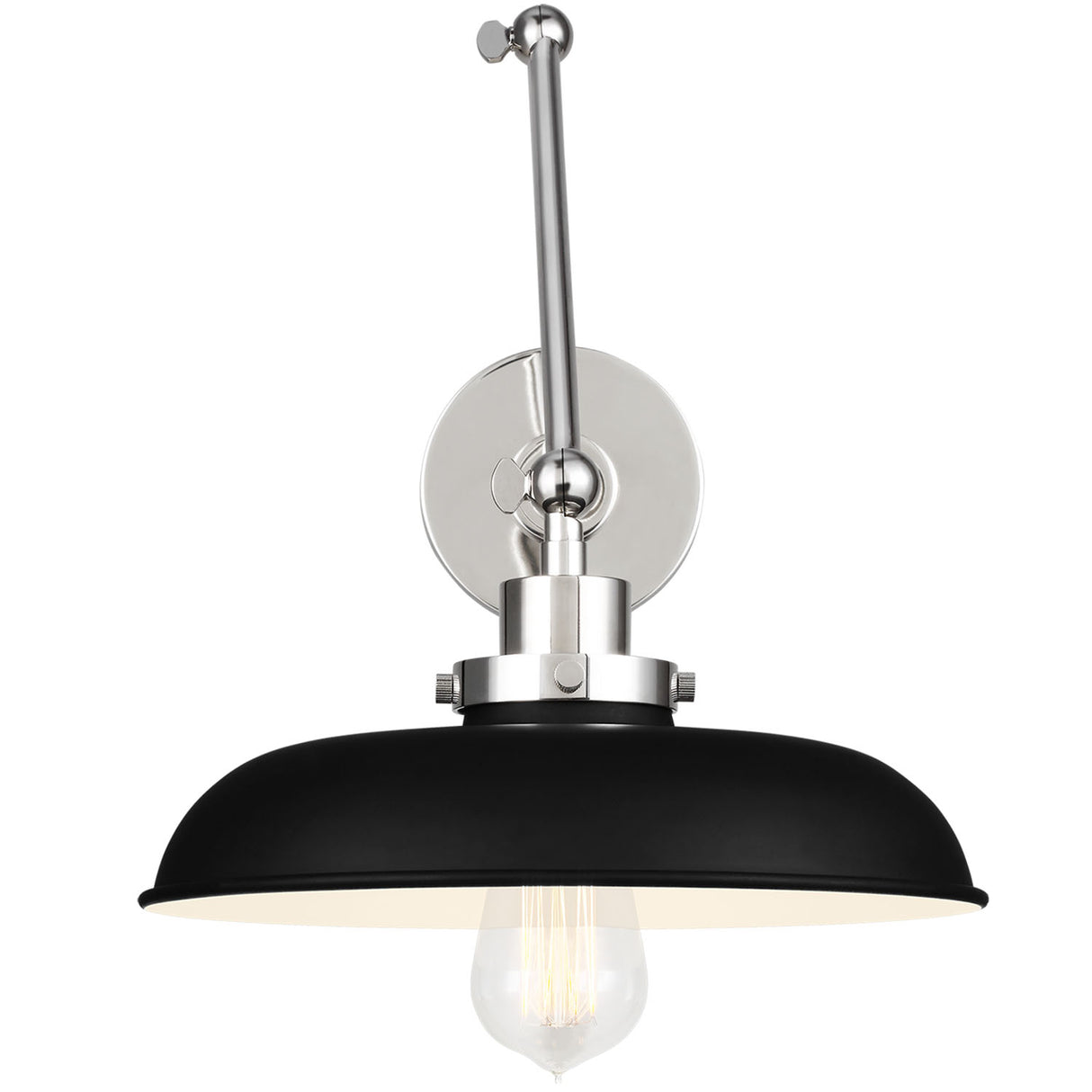 Franklin Adjustable Two Arm Wall Sconce, Matte Black and Polished Nickel