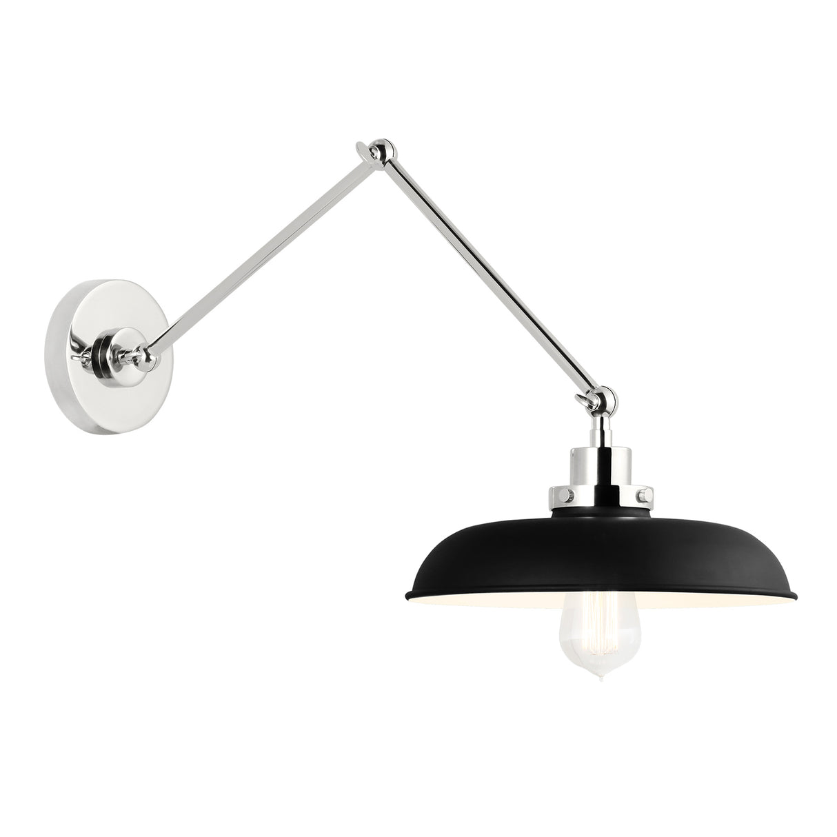 Franklin Adjustable Two Arm Wall Sconce, Matte Black and Polished Nickel