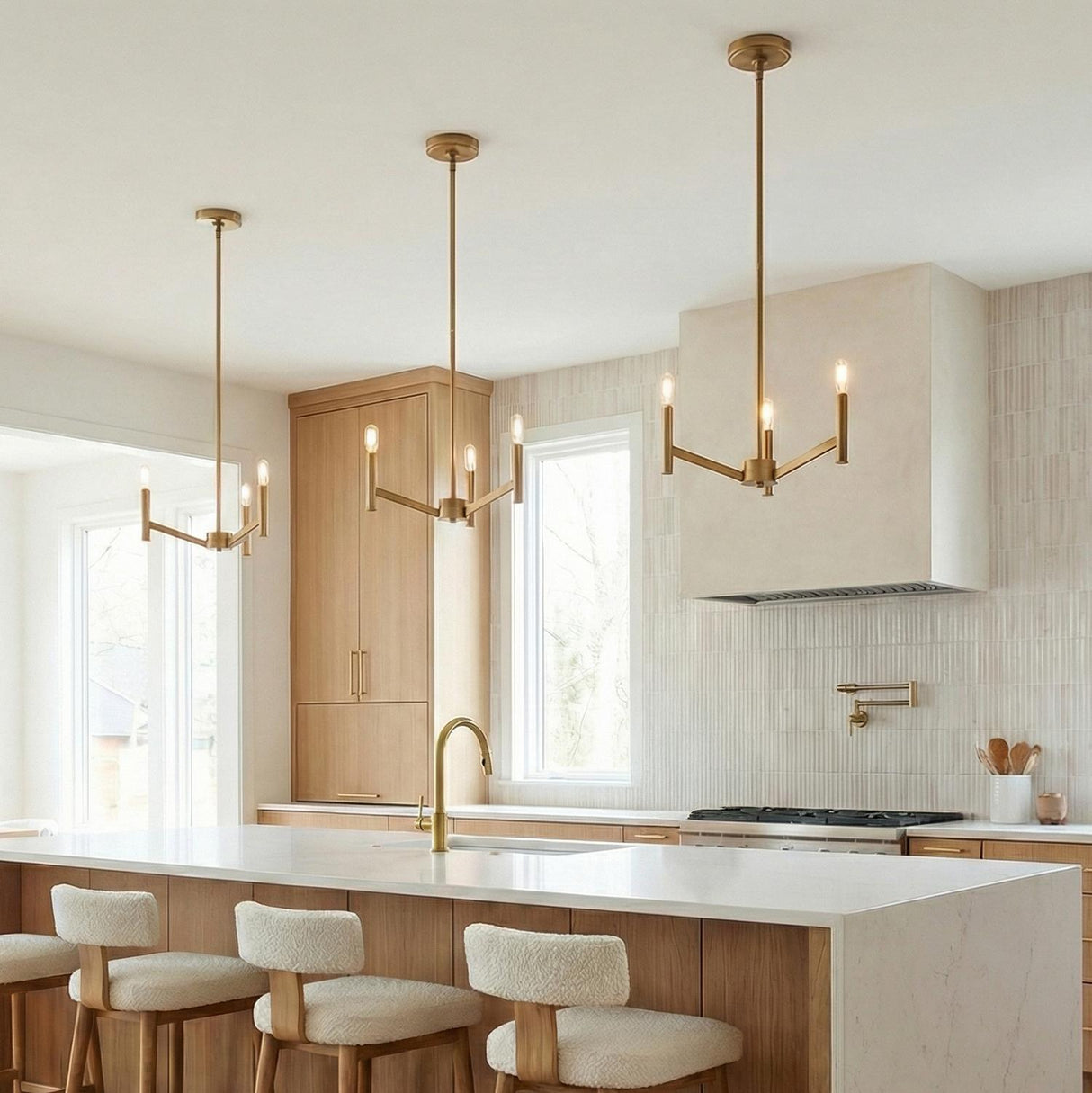 Foster 3 Light Pendant 18", Satin Brass