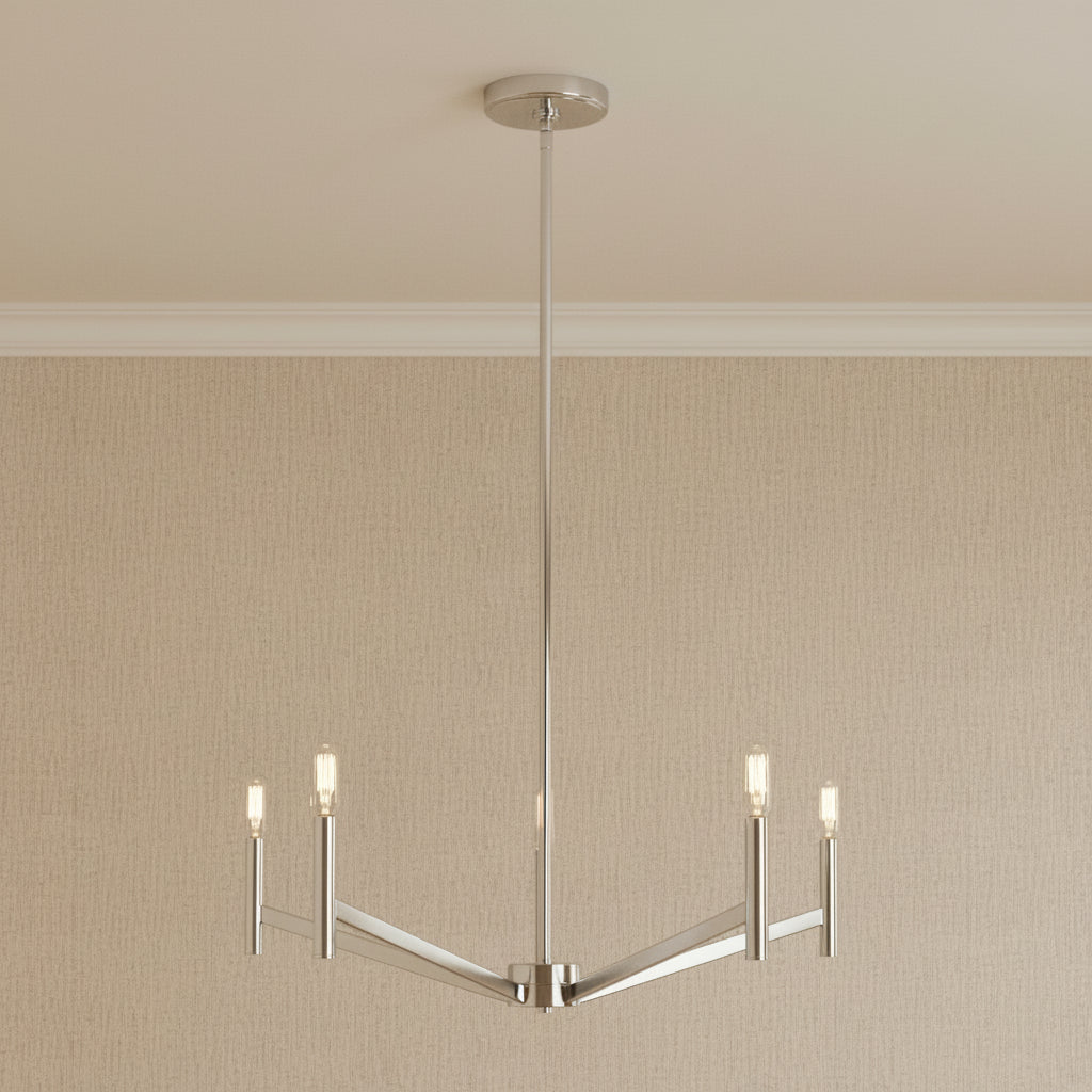 Foster 5 Light Chandelier 28" for Modern home with Beige Wallpaper