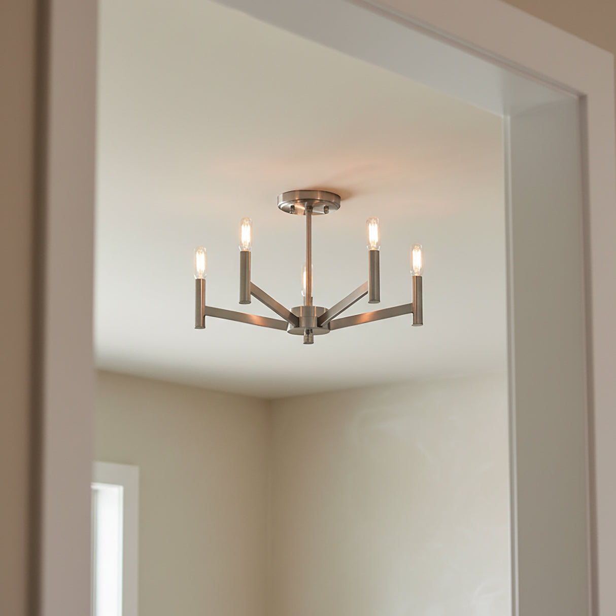 Foster Semi-Flush 18", Brushed Nickel for Transitional home with Warm Beige Walls