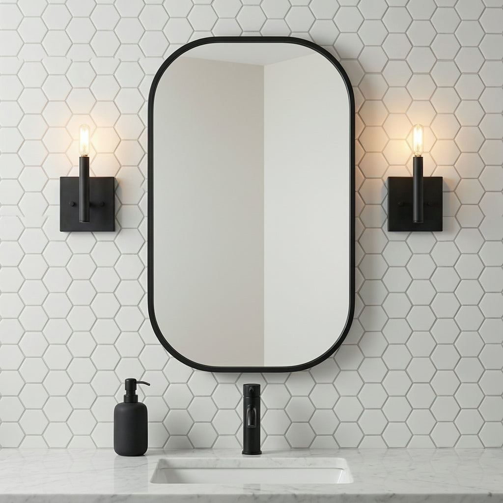 Foster Wall Sconce 9, Matte Black for Modern home with White Hexagonal Tile