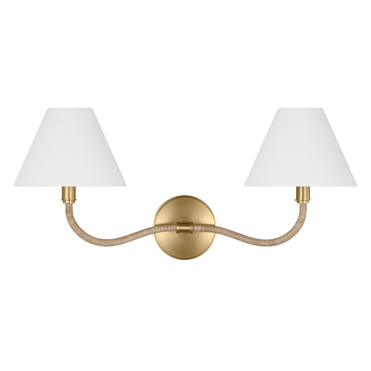 Harlow Double Wall Sconce, Modern Brass with Rattan