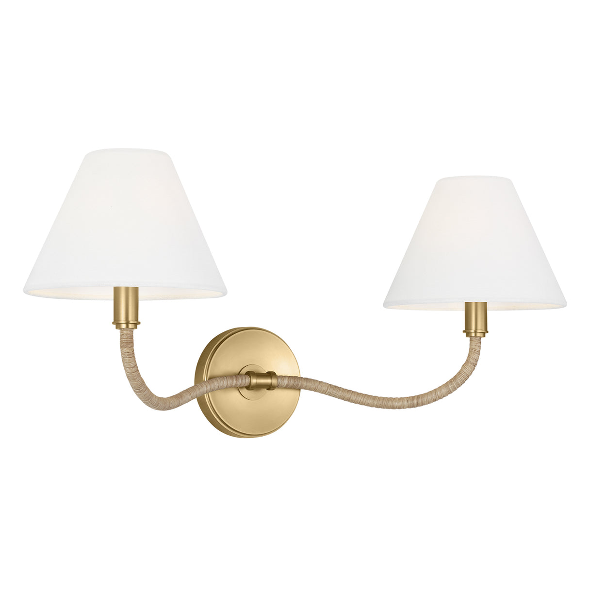 Harlow Double Wall Sconce, Modern Brass with Rattan