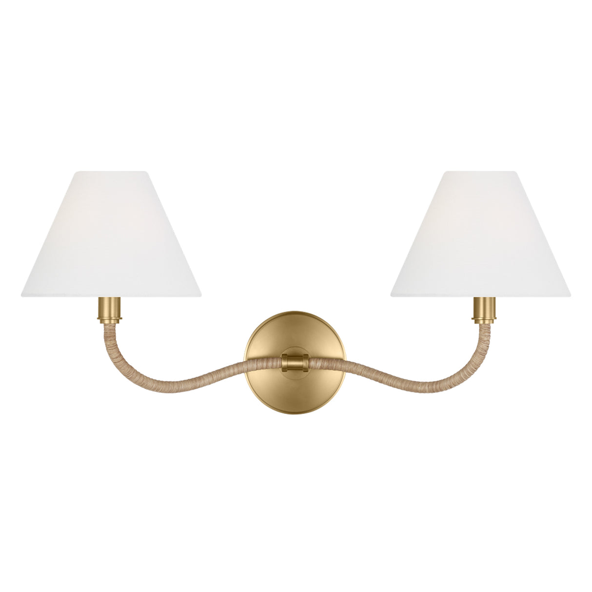 Harlow Double Wall Sconce, Modern Brass with Rattan