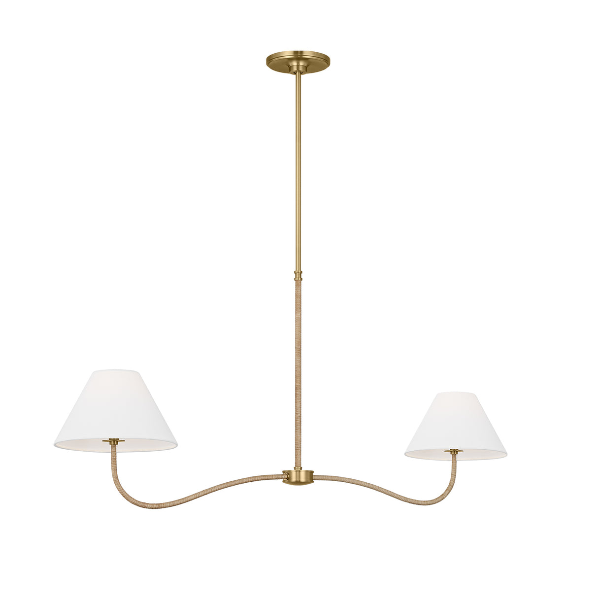 Harlow 2 Light Linear Pendant 51", Modern Brass with Rattan