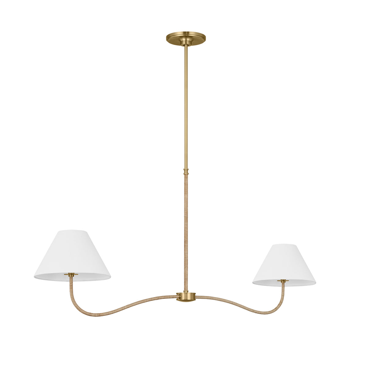 Harlow 2 Light Linear Pendant 51", Modern Brass with Rattan